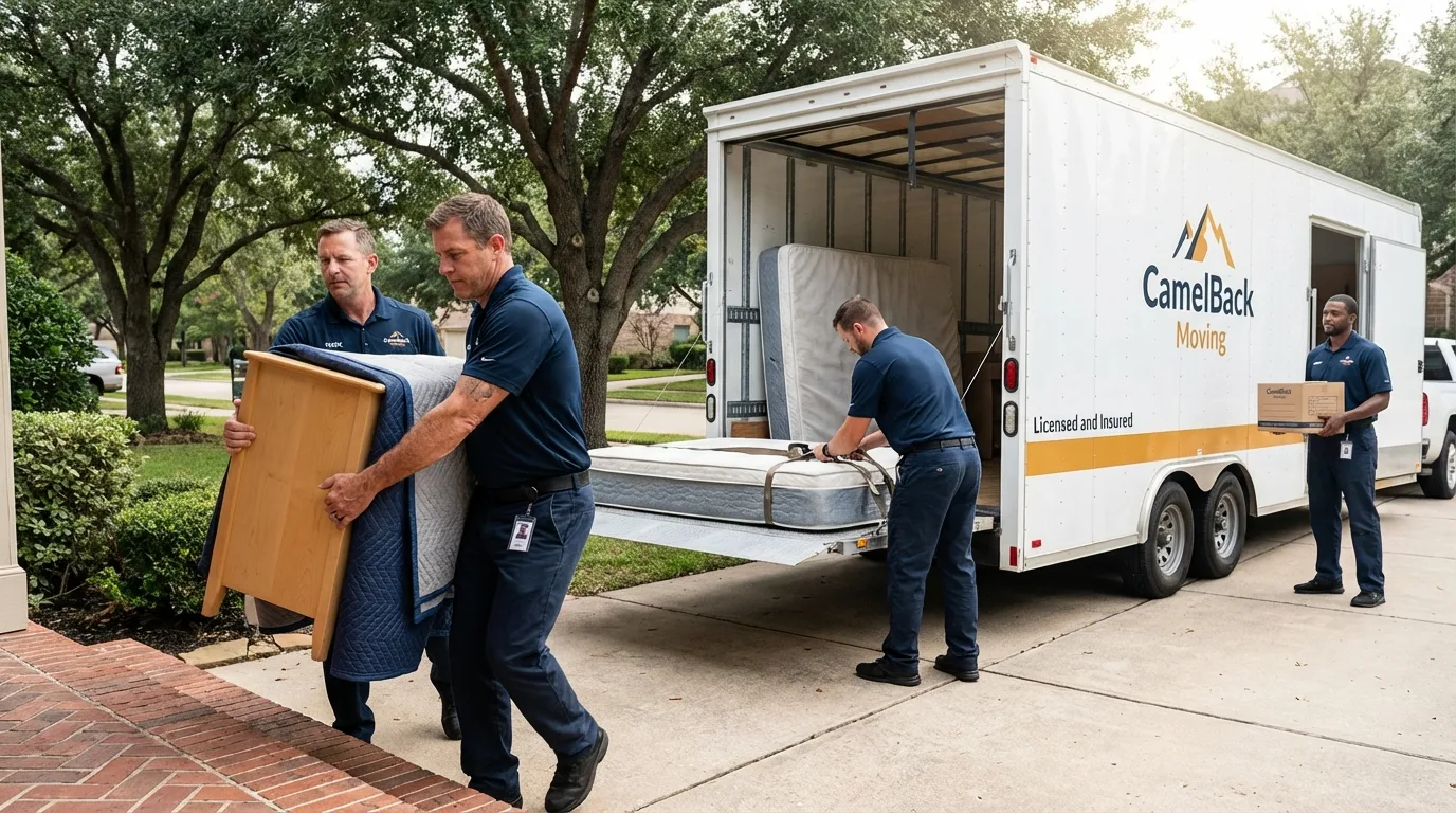Crew loading residential truck for cross-state move from Star City, AR